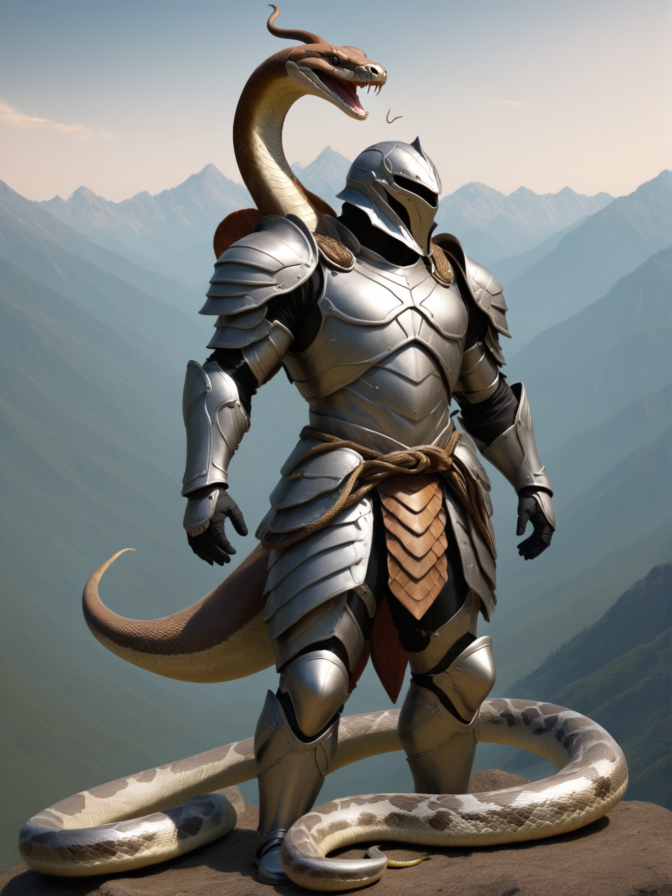 man, armor, mountains,
<lora:Serpent_World:1> snake