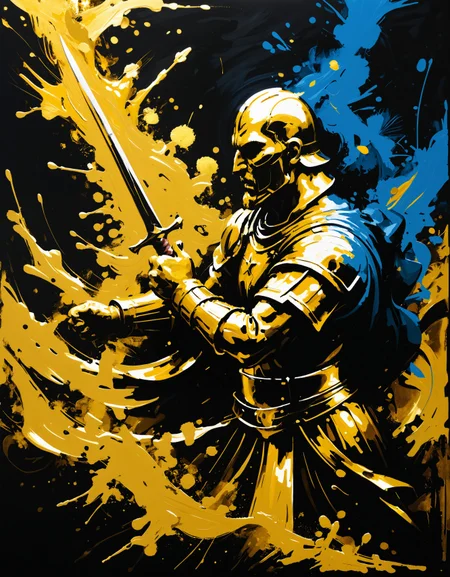 zavy-ngtvpnt, negative space, minimalism, painting, Restless "Battle of Clontarf", Sharp and in focus, Lightcore, Colorful, Gold Leafing, great composition, dramatic, polished, confident, magnificent, highly detailed, perfect background, holy, very coherent