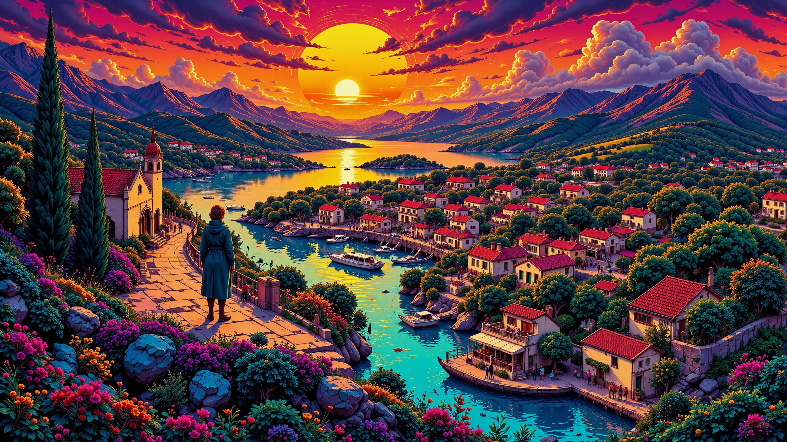 Croatian beautiful  landscape, sunset, woman, very intricate, very detailed, sharp, bright, colorful, <lora:Hand v2:0.5> <lora:Anti-Blur:1><lora:Insane Detail Slider:0.25>  <lora:flux.1_lora_flyway_Epic-detail_v2:0.3> <lora:fluxenhancer:0.25> <lora:ck-Neon-Retrowave:0.4> ck-rw, in the style of ck-rw,  <lora:Neurocore Anime Cyberpunk:0.8> A digital artwork in the style of cknc