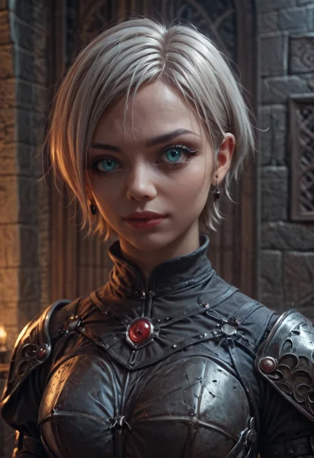 masterpiece, score_9, score_8_up, score_7_up, EasyNegative_v2, (looking at viewer:0.9), score_9, score_8, score_7, score_8_up, score_7_up, score_6_up, high resolution, (((1girl))), solo, short hair, white hair, aqua eyes, full body, pretty face, black leather armor, red trim, wielding a leather bullwhip, haunted castle, vampire slayer <lora:Pony_DetailV2.0:3> (best quality:1.1) 8k, sharp focus, anatomically correct, anatomically correct face, extremely detailed eyes, smooth edges, symmetrical eyes, symmetrical face, creepy, gothic,