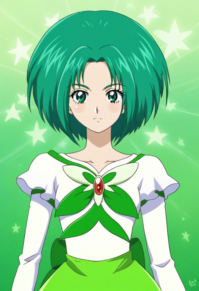 detailed background, green hair,, shiny skin,green eyes,<lora:curemint.:1>, curemint, solo,