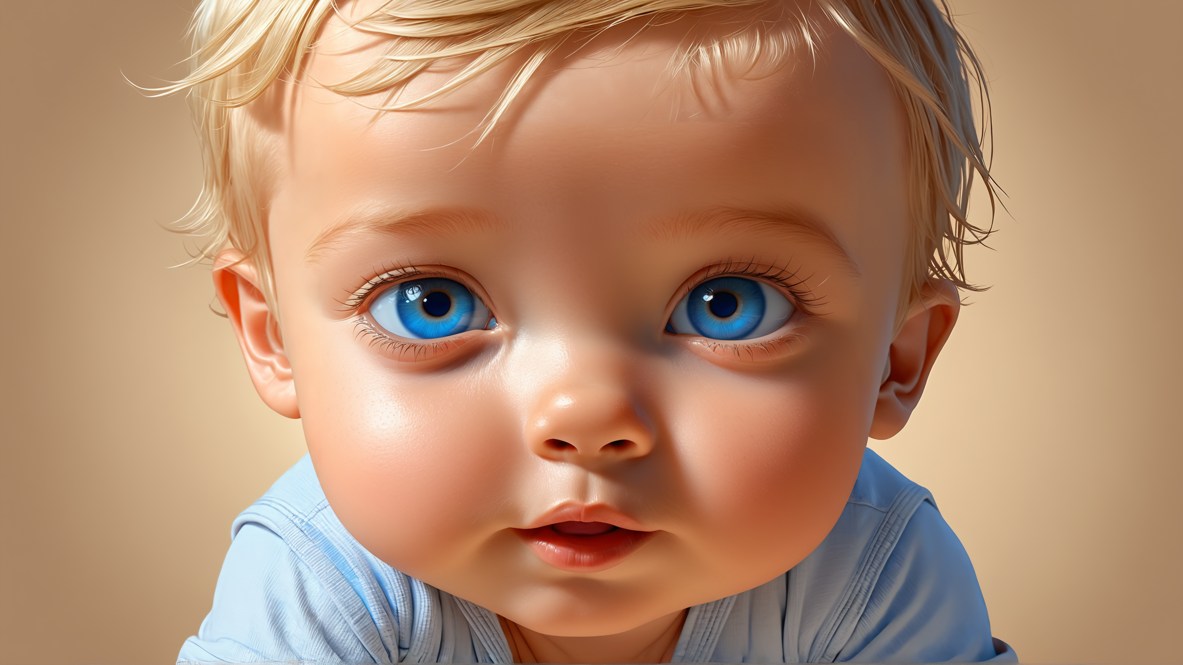 Cel Shaded Art, adorable wide blue eyed baby boy, plain light brown background  <lora:attractive_notrigger:0.6>  <lora:detailed_notrigger:0.4>  <lora:great_lighting:0.8>, 2D, flat color, toon shading, cel shaded style