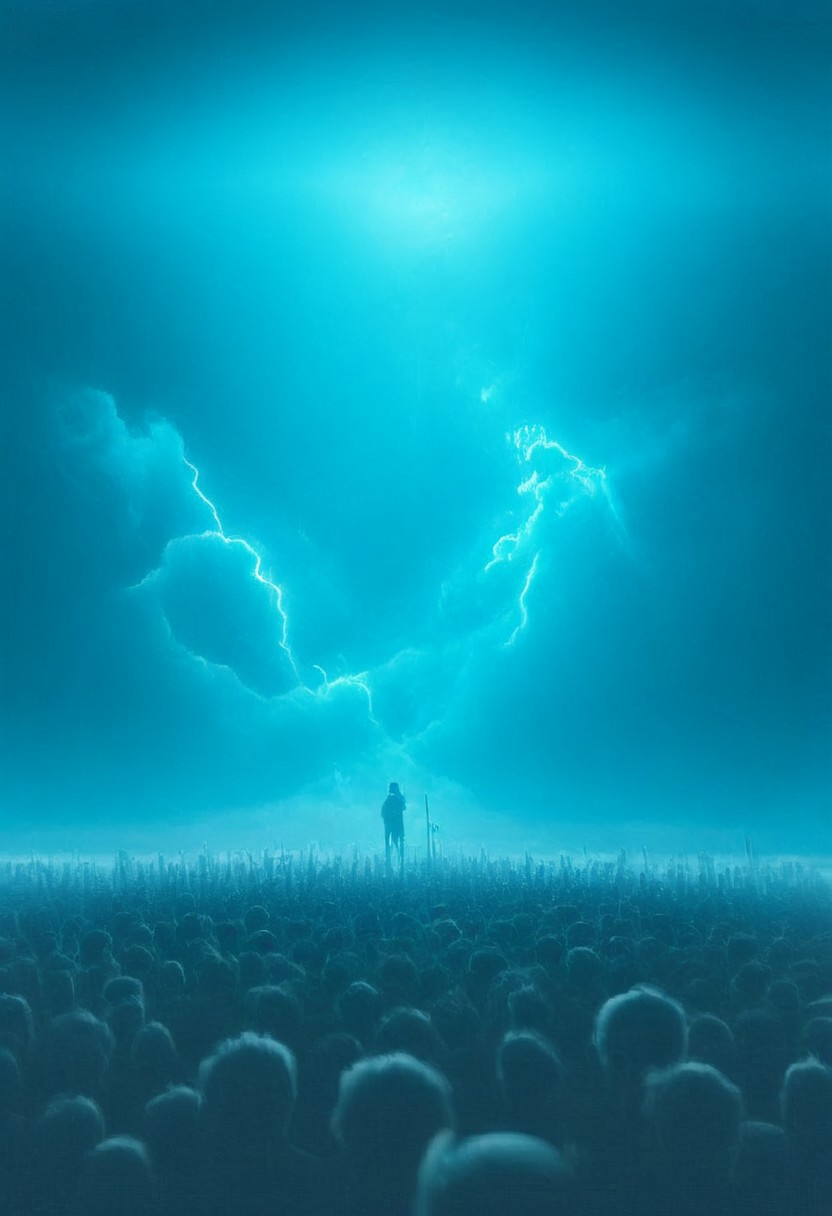 double exposure of Hatsune Miku floating long aqua twintails blending with concert hall full of people, full of details, positive emotional, masterpiece, fairytale, <lora:DoubleExposure:1>, <lora:Hatsune_Miku_for_SDXL_V1.0:0.7> head, portrait, close up, twintails, very long floating twintails, blue hair, blue eyes, <_Concert:1.5> r0ckc0ncert, smoke, light show, instruments, on stage, band