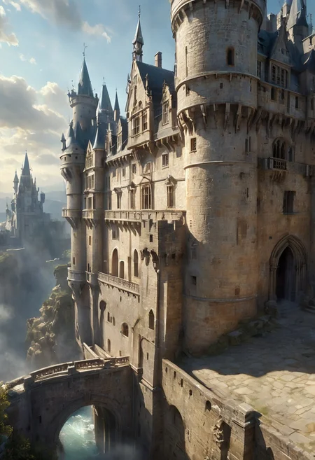 A cinematic still from an action sequence in which a handsome acrobatic prince is running along an outer castle wall high above the ground as he tries to reach a precarious ledge, 
extremely detailed background, IBG,  
hyperdetailed realistic illustration, intricately detailed, highest quality, implied motion, 
BREAK, ultra level of detail and precision in the art, masterpiece, mixed media, intense mood, detailed shading, extreme wide-angle view, motion blur, ray-traced, 
subsurface scattering, light leaks, soft shadows, film grain, Dutch angle, cinematic composition, mystic haze, dusty atmosphere, HDR, complementary colors,