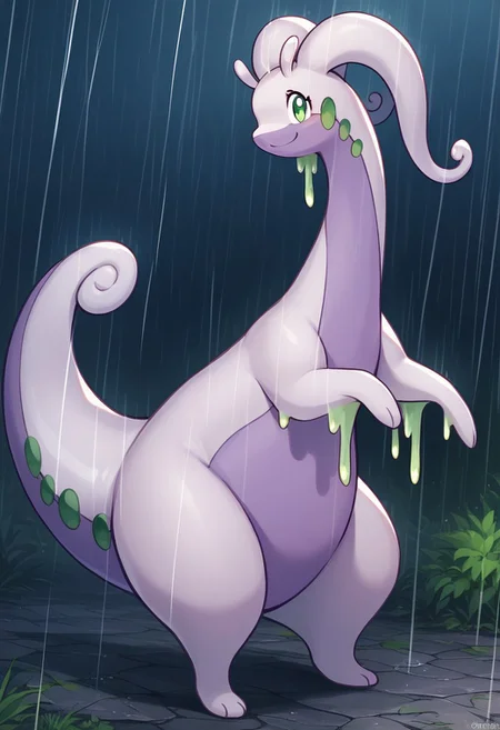 core_9, score_8_up, score_7_up, source_anime, 2d anime, masterpiece 2d art, (Goodra, antennae, dripping goo, pokemon \(creature\), feral), smile, solo, looking at viewer, rainy mountains,
<lora:Smooth realistic Style LoRA XL:0.8>