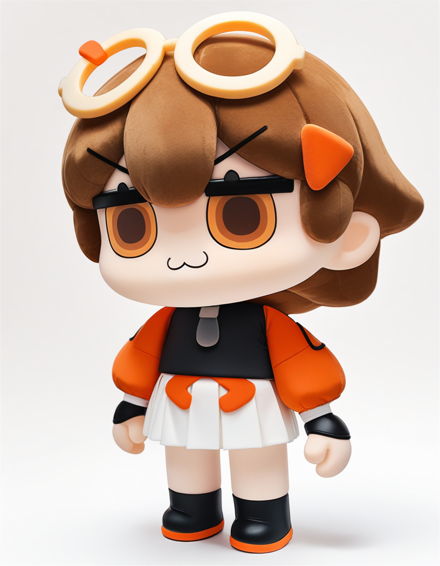 masterpiece,best quality,very aesthetic,absurdres,
<lora:qianqiu_xl:0.8>,anotherstyle4,chibi,realistic,felllowmoon-qianqiu,1girl,solo,white background,:3,skirt,simple background,halo,pleated skirt,