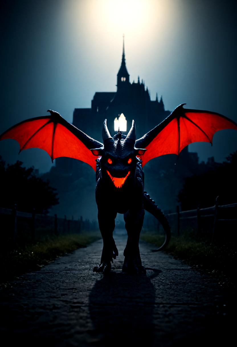 score_9, score_8_up, score_7_up, BREAK, rating_safe, 
horror \(theme\), 
castle, bridge, 
looking at viewer, (animal_focus:1.4),
(dragon:1.2), scales, tail, dragon_wings, horns, wide-eyed, 
dramatic lighting, very detailed, highly detailed, high detail, soft lighting, dramatic shadows, depth of field,
<lora:add-detail-xl:1>,
<lora:sdxl_lightning_4step_lora:1>,
<lora:MONT_ST_MICHEL_V1_PDXL-000006:0.8> ,
