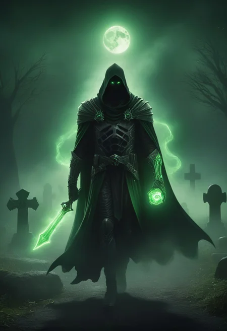 A Reaper holding a green glowing sinn on his shoulder, black and dark green armor, , walking, graveyard background, black cape, fog, dark scene, cinematic, FredFraiStyle
(8k uhd:1,4)
<lora:add-detail-xl:1>
<lora:WildcardX-XL-Detail-Enhancer:1>
<lora:MJ52:0.375>
<lora:CinematicStyle_v1:0.42>