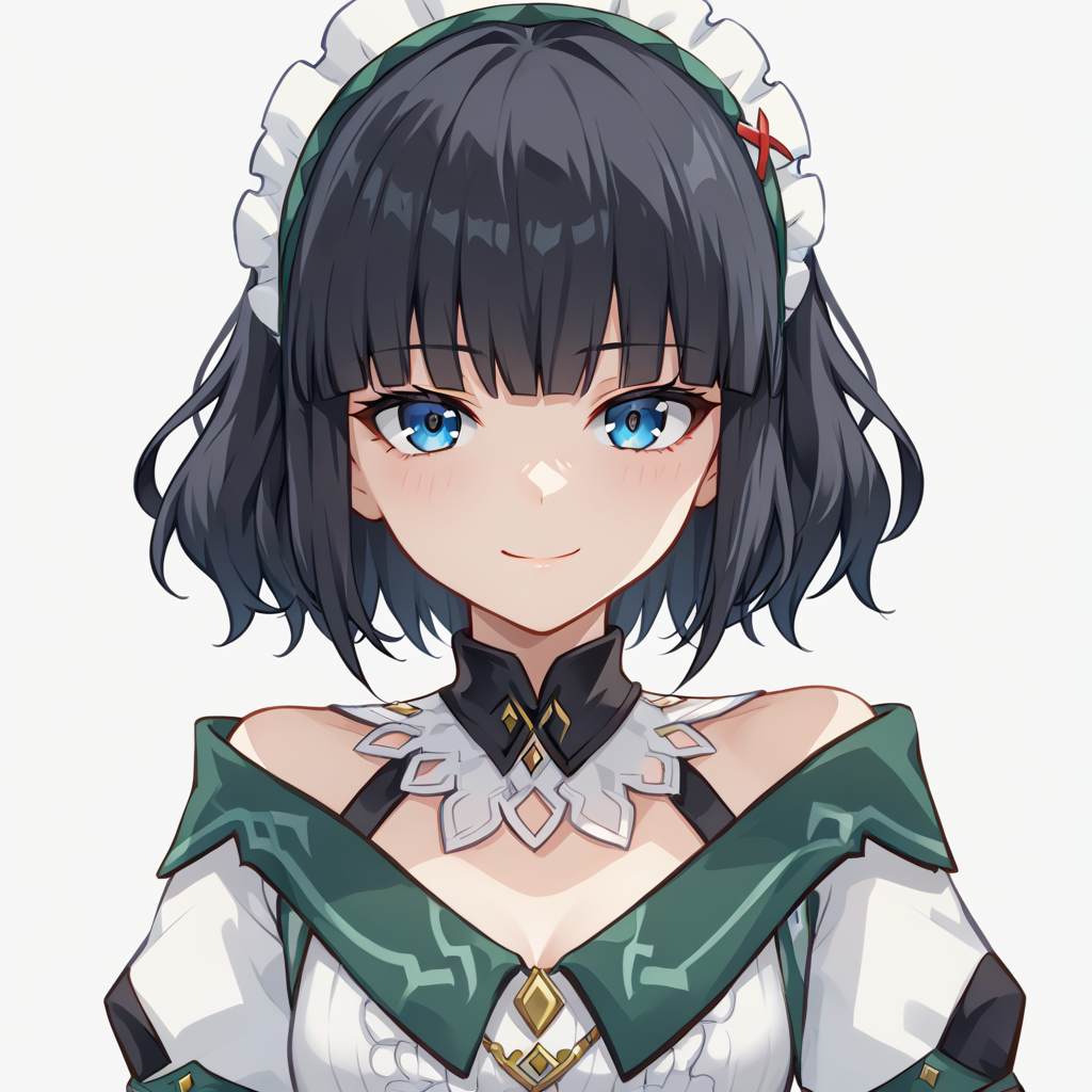 score_9, score_8_up, score_7_up, simple background, looking at viewer, light smile,
1girl, katheryne npc, headdress, black hair, 
<lora:katheryne_npc_pony_v1:1>