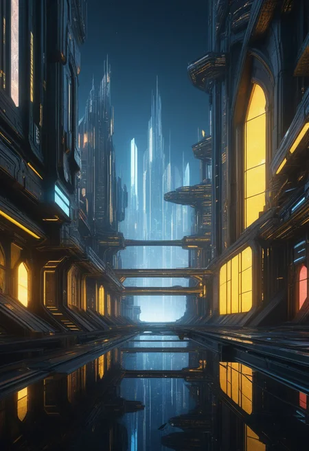 Midnighty, small colorful scifi future city,
score_9, score_8_up, score_7_up, score_6_up, score_5_up, score_4_up, UHD, 8K, masterpiece, detailed, ultra_high_resolution, lots of detail, OverallDetailXL, detailxl, Sci-fi Environments, epiCPhotoGasm-colorfulPhoto, blackswan, stained glass, ultimate, magical lighting, broken glass, mirror, yellow crystals,