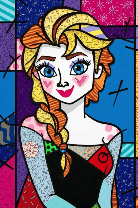 romeb1 illustration.
Portrait of Elsa from Frozen, divided into distinct, bold, geometric sections with sharp, clean lines. <lora:romeb1_cap_d6a3e12:1.0><lora:829167643211840789:0>