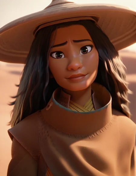 1girl, portrait, solo, high contrast, against light, desert <lora:Raya:1> raya, score_9, score_8_up, score_7_up, score_6_up