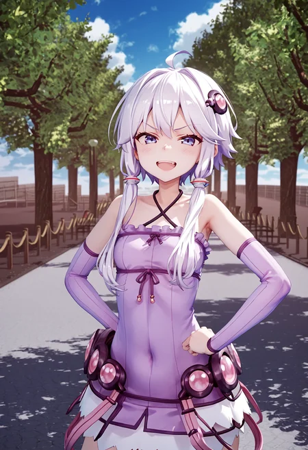 score_9, score_8_up, score_7_up,
<lora:YuzukiYukari_Uzai_V1:1>1girl, blue sky, bridge, closed mouth, cloud, cowboy shot, day, facing viewer, feet out of frame, hand on hip, jacket, lamppost, looking at viewer, open mouth, outdoors, outstretched arm, park, photo background, road, scenery, shadow, sleeveless, sleeveless dress, smile, solo, standing, tree, w, walking, wide shot, zettai ryouiki
smug, smirk, blush, teeth, angry, bush,(upper body:1.5)