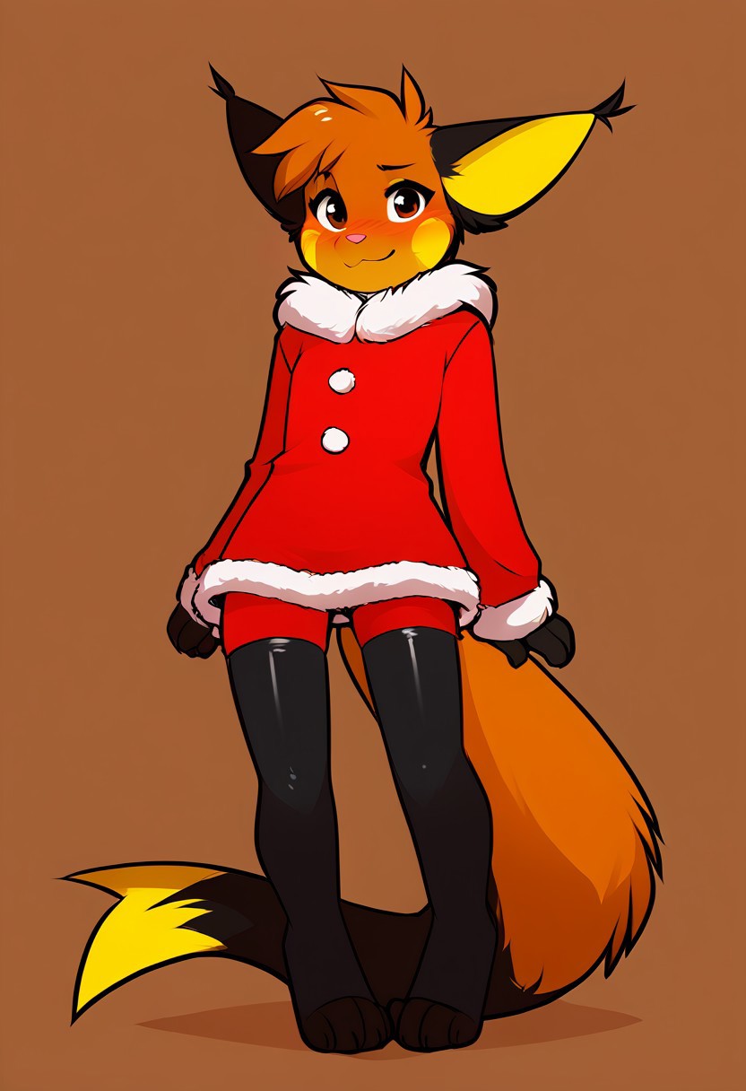 ((By Tom_fischbach)),Expressiveh, adult, 18yo, Expressiveh, score_9, score_8_up, score_7_up, score_6_up, score_5_up, score_4_up, 1girl, solo, raichu, petite, small breasts, standing, christmas party, flustered, blushing, (full body), paws,smiling, latex stocking, epiCPhoto, zPDXL3, sexy, fluffy_new_year, merry_furistmas, tail, (santa outfit), shorts,
full_body,1girl,solo,blush,look at viewer,
source_cartoon, cute, five fingers, looking at viewer, blush, small ass, flat chest, anthro, furry, desire, light background,