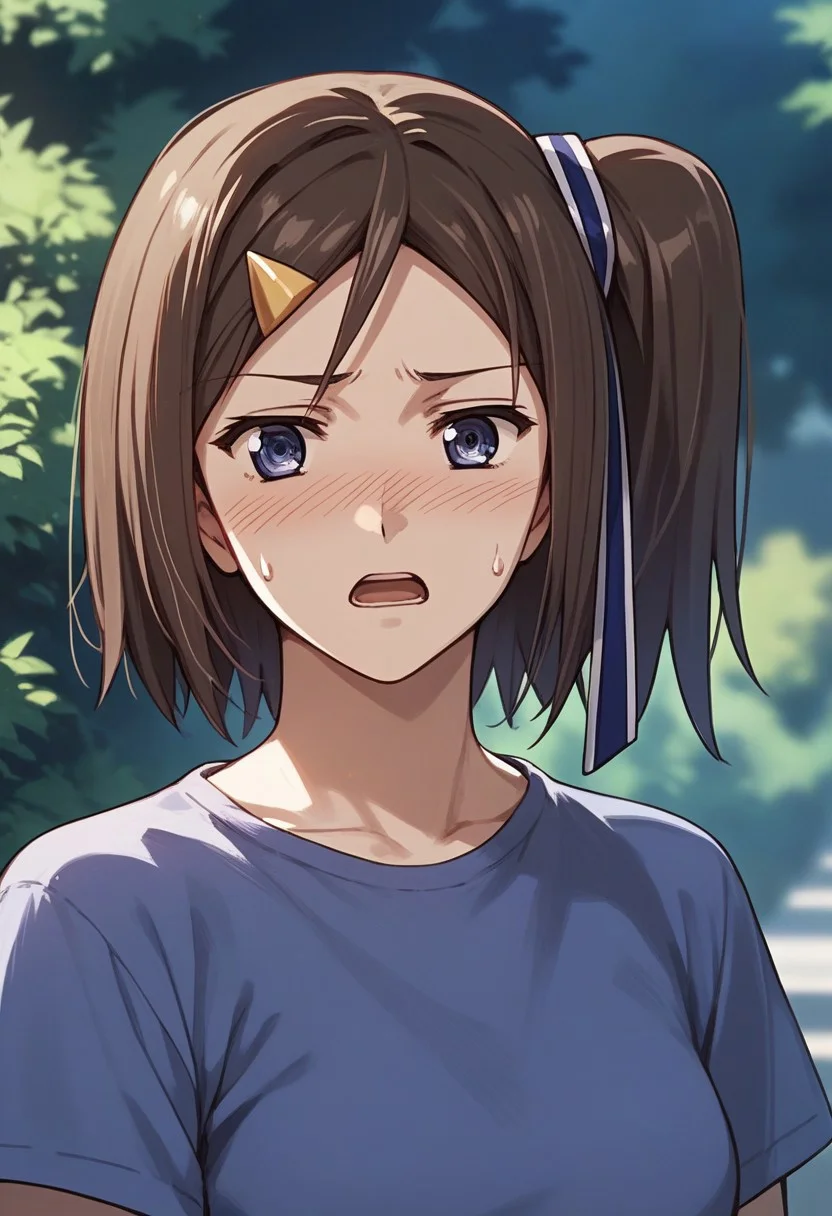 score_9,score_8_up,score_7_up,source_anime, Hatsuna Wakabayashi,1girl,solo,blush,open mouth,sweatdrop,one side up,