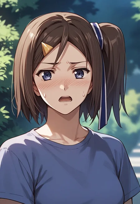 score_9,score_8_up,score_7_up,source_anime, Hatsuna Wakabayashi,1girl,solo,blush,open mouth,sweatdrop,one side up,