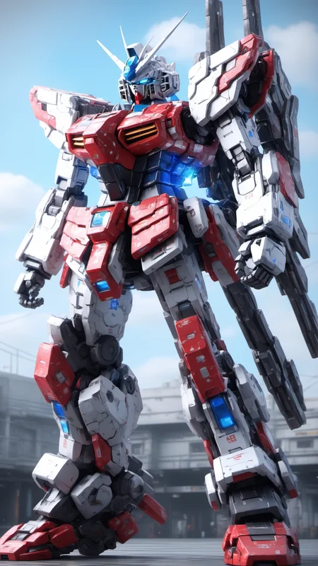 BJ_Gundam_SDXL,solo,blue_eyes,standing,no_humans,glowing,robot,mecha,clenched_hands,science_fiction,looking_ahead,v-fin,mobile_suit,
3d model,8k,intricate,highly detailed,masterpiece,sidelighting,hdr,high definition,<lora:SDXL_Gundam_v3:0.7>,