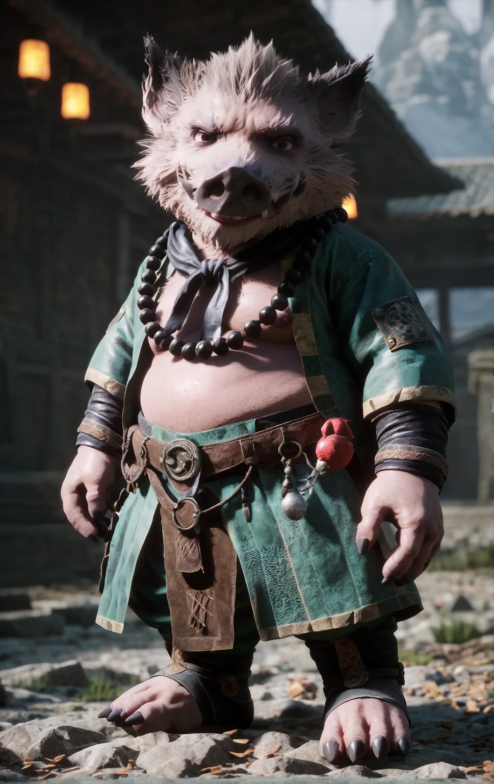 score_9, score_8_up, score_7_up, 8k, best quality, masterpiece, (ultra-detailed), solo, looking at viewer, full body,
<lora:heishenhua-pony-Tanger-000010:0.8>, bajie,Boar man,green outfit,furry male, furry, 1boy, male focus, , by heishenhua, game cg,