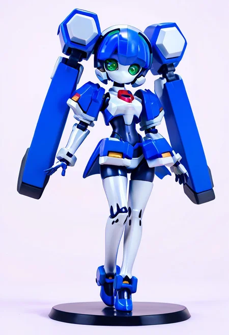 masterpiece, score_9, score_8_up, score_7_up, EasyNegative_v2, 
(best quality:1.1),ultra-detailed, high resolution, super detailed skin, beautiful detailed eyes, nsfw, Brightly Lit, Highly Visible, 8k, sharp focus, beautiful, perfect lighting, beautiful eyes, anatomically correct, anatomically correct face, extremely detailed eyes, smooth edges, beautiful face, symmetrical eyes, symmetrical face, 
(standing, Full-body view:1.2), 
1girl, cute girl, blazermate, (robot girl, android:1.3), (roaot eyes, green eyes, blue hair, twin tails, no mouth:1.2), (colored skin, robot skin, white skin, blue skin, robot joints:1.5), 
(simple background, white background:1.2), (solo focus:1.5), 
(looking at viewer:1.5),  (figurine:1.5),