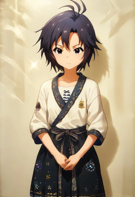 score_9, score_8_up, score_7_up, source_anime, stage lighting, backdrop, kkcmkt, 1girl, solo, standing, musical genius Kikuchi Makoto is performing a meditative folk song, sharp_LASCALAE, ultra sharp focus, <lora:500SharpCivitai_Lascalae:1> short hair, black hair, antenna hair, hair between eyes, black eyes, flat chest, small breasts,<lora:KikuchiMakoto_pony_v1:0.9> best_of, dark background, shadow, contrast, <lora:Best_Of_Pony_v11_Dream:1>