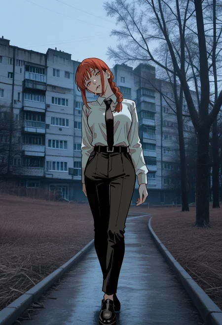 highres, greatscore, absurdres, masterpiece, 1girl, makima \(chainsaw man\), chainsaw man, (by agnes cecile, by kaneoya sachiko, by 96yottea, :1.2), gradient coloring, glowing coloring, aegyo sal, head tilt, half-closed eyes, red hair, yandere, <lora:ebenya:1> ebenya, outdoors, building, photo background, <lora:illustriousXLv01_stabilizer_v1.152_1710796:1> half closed eyes, smoking, russian , <lora:noobai_vpred_1_masterpieces_v23:1> masterpiece, best quality, very aesthetic <lora:lowfi:1> lowfi,, tree, full body,