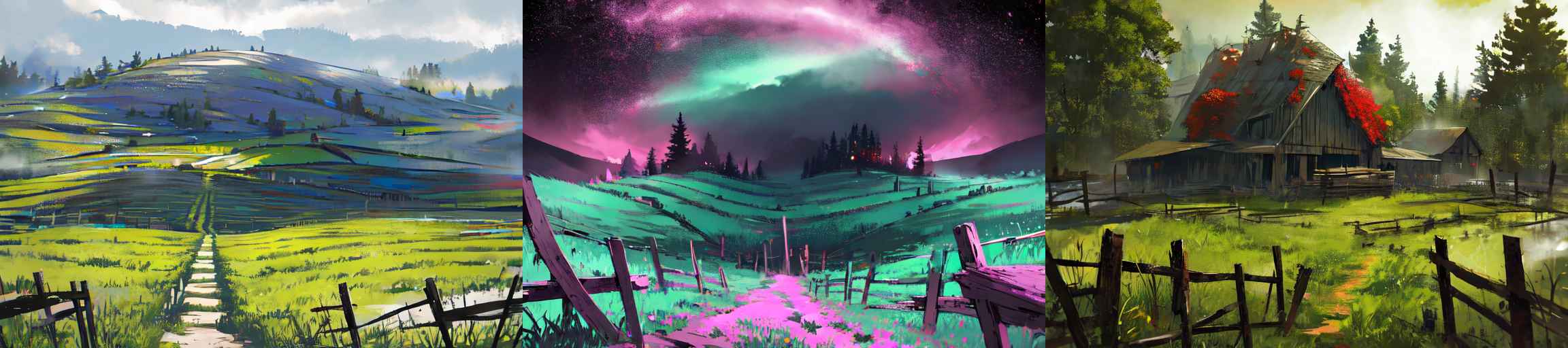 (otherworldly), highly insanely detailed, masterpiece, top quality, best quality, highres, 4k, 8k, RAW photo, (very aesthetic, beautiful and aesthetic), farm, fields, barn, fence, fantfa, <lora:FantasyFarm-10:1>, 
1girl, 
(__lazy-wildcards/char/haircolor__), 
(__lazy-wildcards/dataset/background-color__),âââ