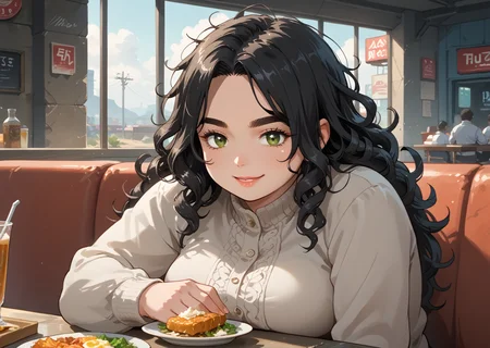 PonyScores7, source_anime, ah1, IllustriousQual, <lora:natsumi_style:0.5>, <lora:by_usakun-pony:0.4> by usakun, <lora:Akina_Bbw_Style_-_PonyXL:0.2> AkinBw
BREAK landscape, far from viewer, (full body, whole body)
BREAK 1girl, mature female, (round face:1.2), (thick eyebrows:1.3), (curvy), round-chin, caucasian, (plump face), <lora:Round_face:0.2>, <lora:ETO_OCPonyXL:0.3> eto_oc, skindentation, (plump), thick thighs, wide hips, busty, voluptuous, lips, <lora:venus body PonyXL:0.3>, <lora:shinyskin2:0.2> glistening skin
BREAK (((curly hair), long hair, (black hair:1.4), (parted hair:1.7), messy hair, kinky curls, <lora:hairdetailpxl:0.2> hairdetailpxl))
BREAK ((half green and brown eyes), (colorful eyes), (multicolored eyes), (downturned eyes:1.4), <lora:expressive eyes:0.2> expressive eyes, <lora:eyedetailpxl:0.2> eyedetailpxl, <lora:Eyes_High_Definition:0.2> EyesHD)
BREAK ((Irritated, Frown narrowed eyes slightly pursed lips indicating annoyance frustration or restlessness)), <lora:Expressive_H:0.2> Expressiveh, <lora:Emotional_Anime_Expressions_PonyXL_Concept:0.2> emotional, <lora:Best_Facial_Expression_LoRA_PONY:0.2>, looking at viewer, <lora:Detailed expressive EXEV style -XL Pony V1.0:0.2> FaceDetail
BREAK ((lies back on a sofa, head tilted, with a sultry smile and engaging gaze))
BREAK Enchanted Rainbow Ombre rainbow color an enticing bodysuit with cutouts, designed to accentuate the waist, paired with sheer thigh-high stockings and platform heels, The outfit is completed with a delicate anklet and bold lipstick
BREAK (((post-apocalyptic restaurant, rotting food, empty tables, remnants of culinary indulgence)))
BREAK <lora:xl_more_art-full_v1:0.2>, <lora:aesthetic_anime_v1s:0.2>, <lora:EpicF4nta5yXL:0.2>, <lora:detailxl:0.2> detailxl, <lora:Fant5yP0ny:0.2>, best quality, amazing quality, best aesthetic, absurdres, illustration, Volumetric_Lighting, ultra-detailed, very aesthetic, intricate details, 8k, masterpiece, best_quality
BREAK Stable_Yogis_PDXL_Positives, AS-Adult, <lora:Complicated fantasy portrait - XL Pony V2.0:0.2>, bad-hands-5, <lora:HDA_Detailer:0.3>, HDA_FatGirlXL
