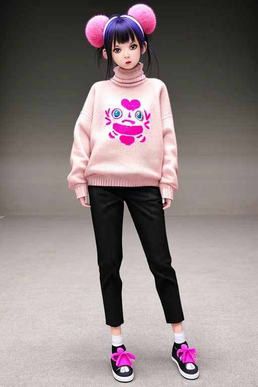(bada-club:1.0) 1girl by bada-club, with pants and a sweater and shoes