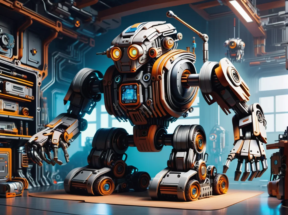 hyper detailed masterpiece, dynamic, awesome quality,DonMCr0wB4rXL robotics labs residence <lora:DonMCr0wB4rXL-000008:1>