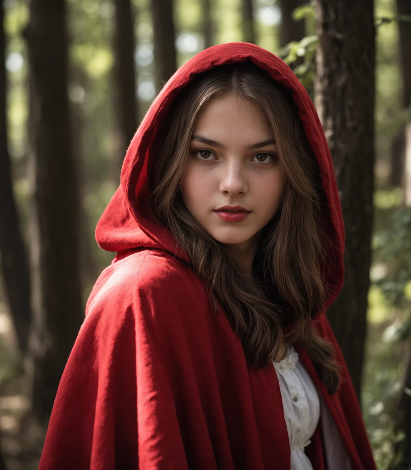 photo, Red Riding Hood, 18 years old, natural dark lighting, best quality