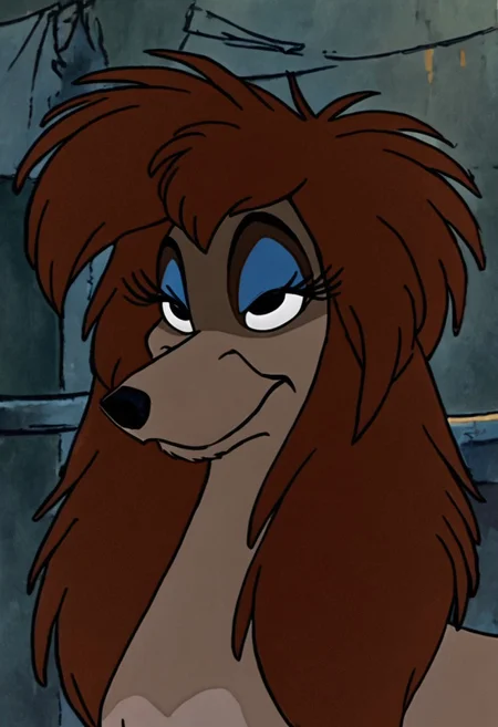 score_9, score_8_up, score_7_up
Rita, Saluki, Dog, Female Dog, feral, non-anthro, light-brown fur, Brown forelegs, Dark brown ears, dark brown hair, eyelashes, blue eyeshadow, black nose, black eyes, large eyes, cartoon, disney, Solo, 1girl, sitting smiling, eyes open