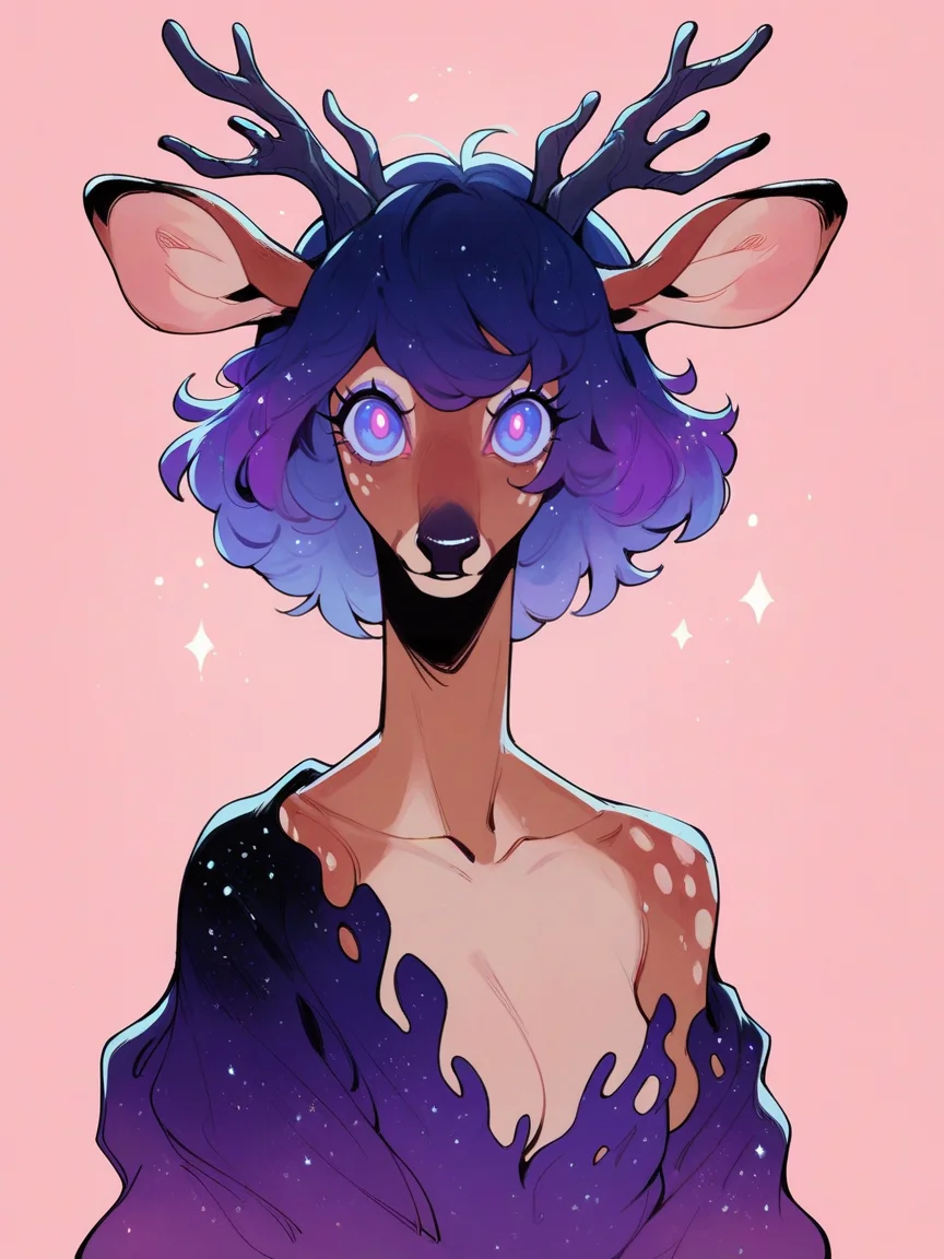 score_9, score_8_up, score_7_up, score_6_up, score_5_up, <lora:fl33b1t3sXLP:0.8> fl33b1t3s, solo, deer, cosmic horror
