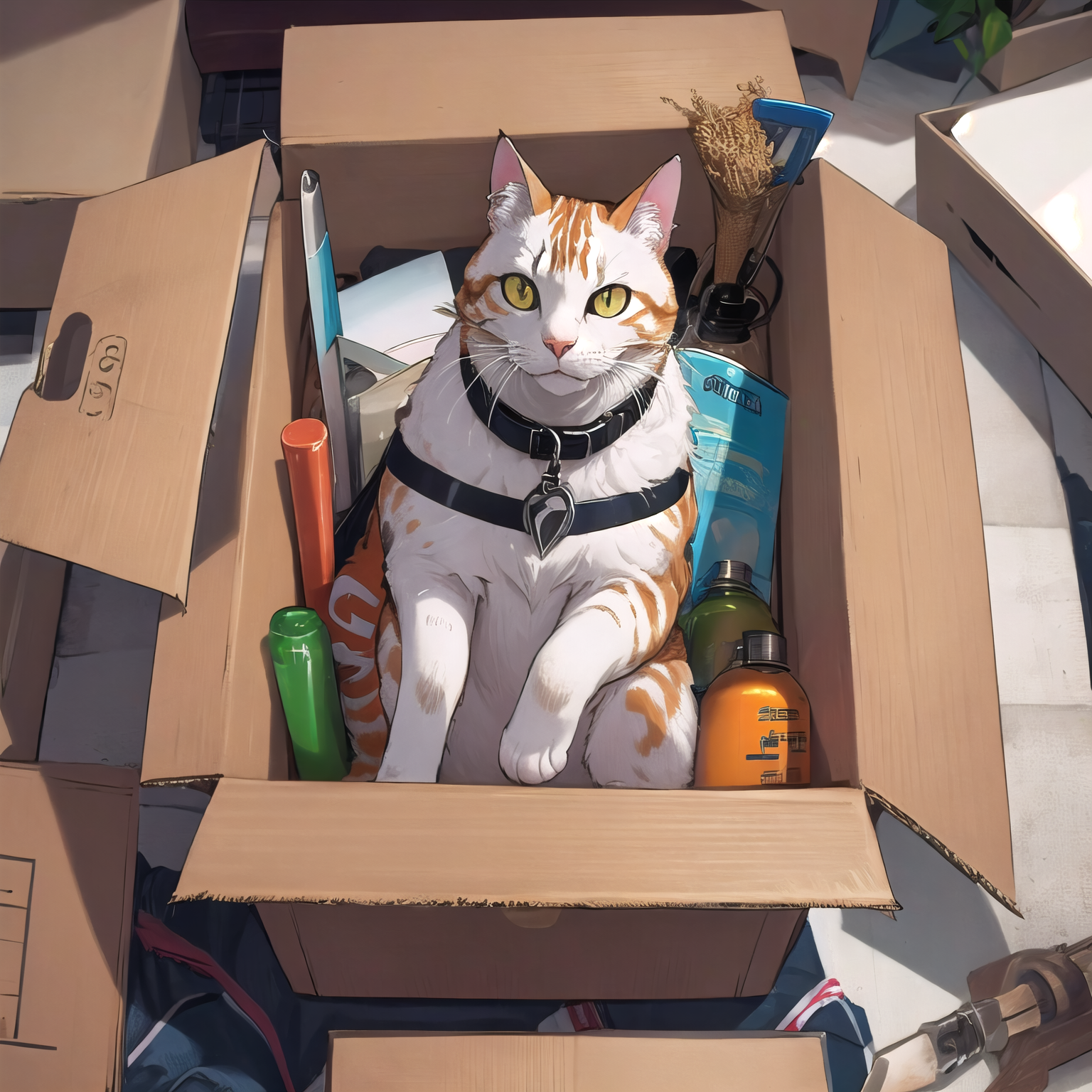 masterpiece, hires,high resolution, best quality,  <lora:insidebox:1> , insidebox, boxrelaxed,  in container, box filled with straw, cat, animal, no humans
