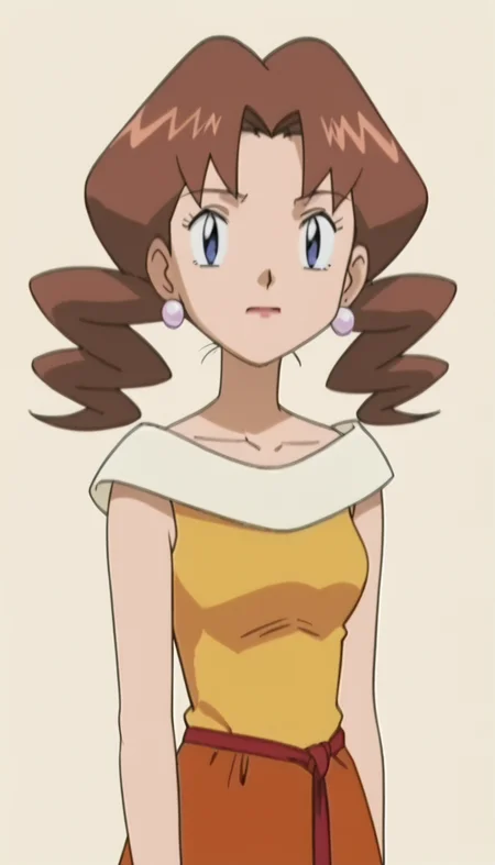 brown hair,earrings,1girl,dress,<lora:Caroline-000008:0.8>,, anime screencap,score_9,simple background,
