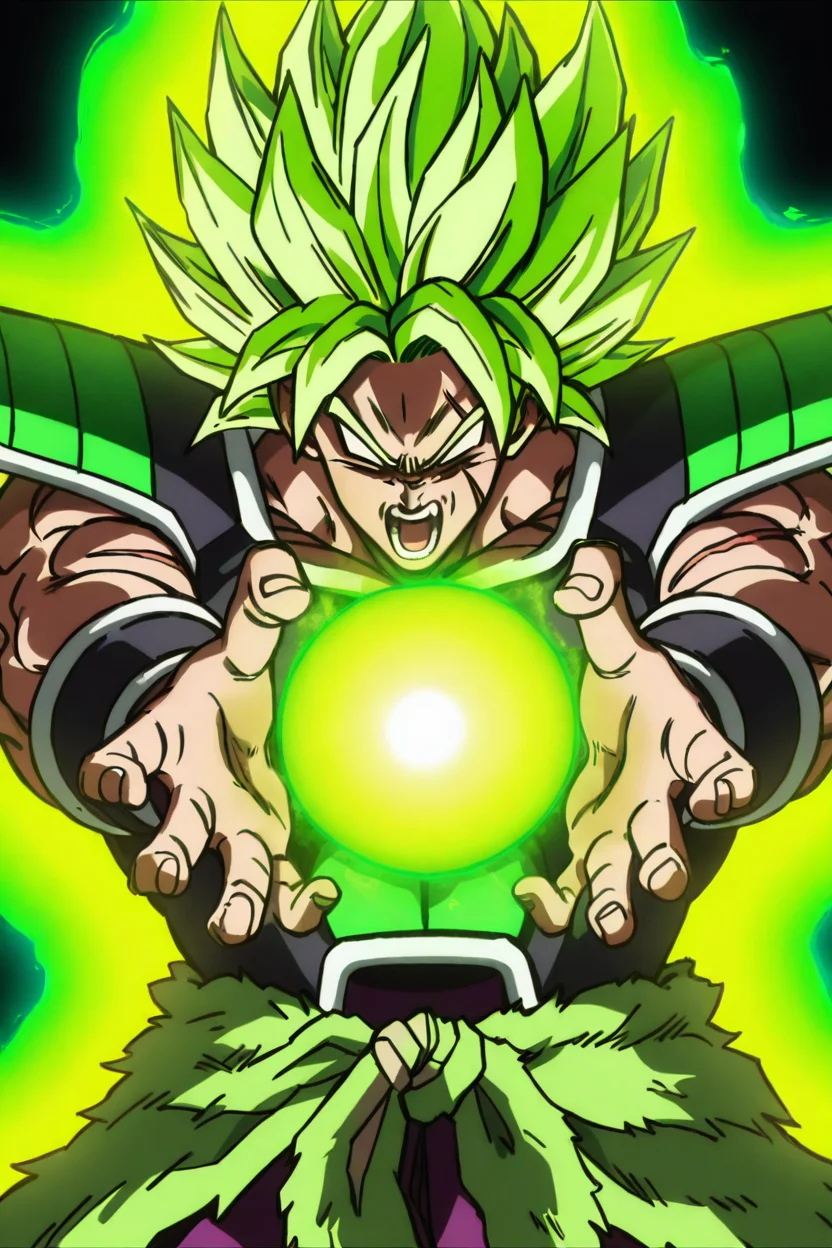 masterpiece, best quality, broly, charging energy, solo, open mouth, blonde hair, simple background, 1boy, upper body, male focus, teeth, armor, muscular, glowing, scar, spiked hair, wristband, scar on face, no pupils, blank eyes, super saiyan, energy ball, saiyan armor, green aura, ,<lora:DBSBroly_Style_IXL_v2:1.0>,