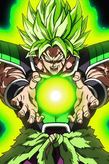 masterpiece, best quality, broly, charging energy, solo, open mouth, blonde hair, simple background, 1boy, upper body, male focus, teeth, armor, muscular, glowing, scar, spiked hair, wristband, scar on face, no pupils, blank eyes, super saiyan, energy ball, saiyan armor, green aura, ,<lora:DBSBroly_Style_IXL_v2:1.0>,