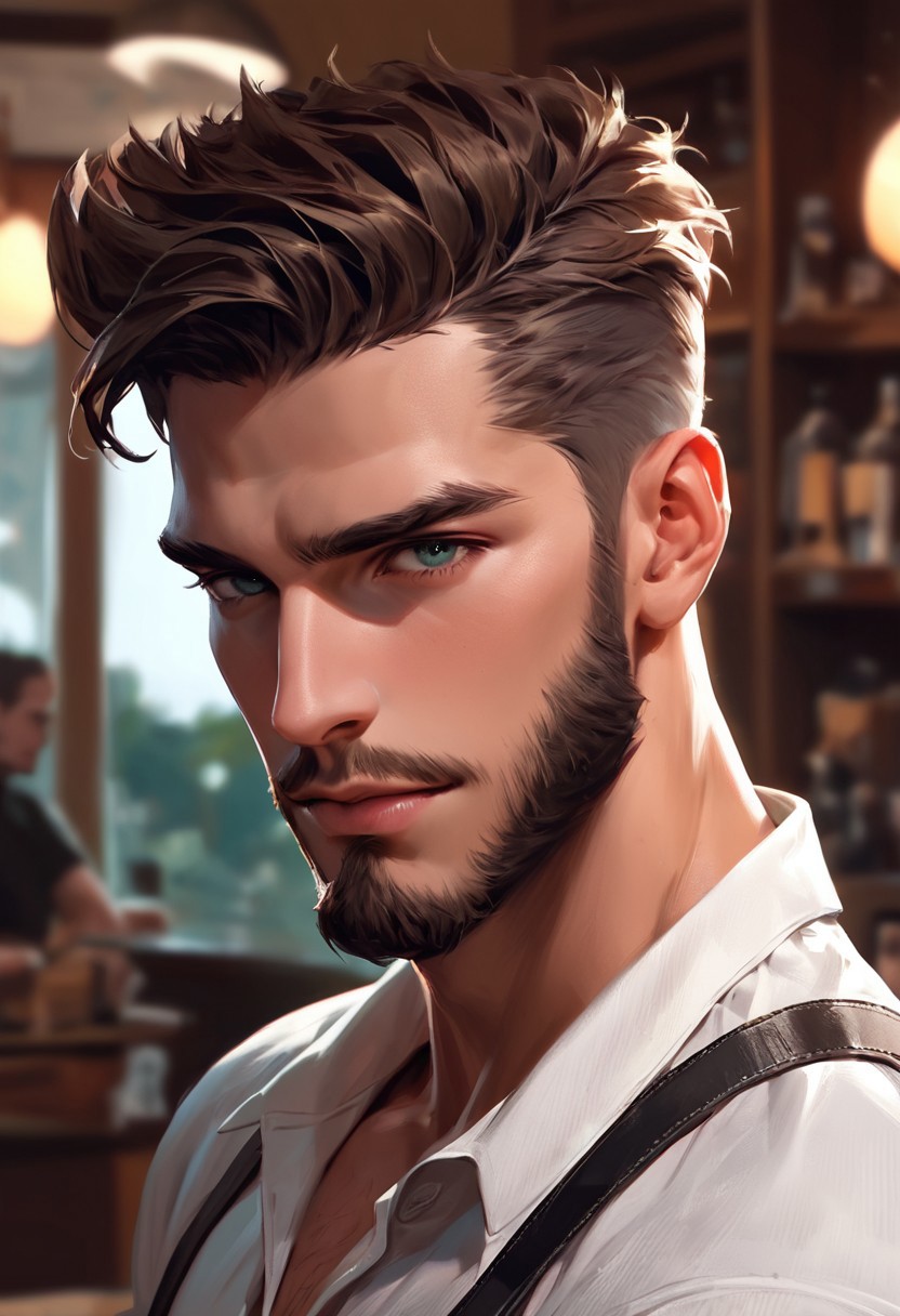score_9,score_8_up,score_7_up, handsome 40 yo man with beard posing, barber shop, hyperdetailed photography, headshot, comb over hair, looking at viewer
