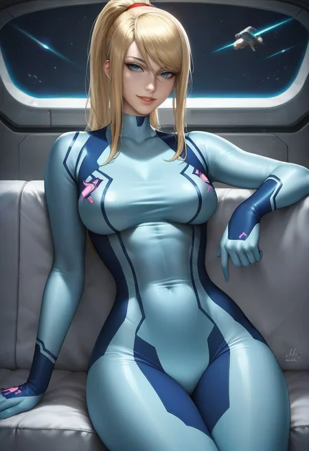 score_9, score_8_up, score_7_up
beautiful aesthetic, very intricate, high quality details
samus aran, fully clothed
light smile, relaxing
looking at viewer, cowboy shot
cinematic lighting 
indoors, spacecraft,
<lora:Sciamano240_Style_-_Pony:0.8>