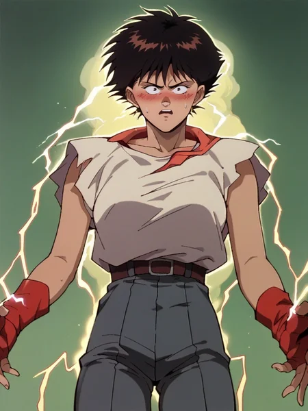 score_9, score_8_up, score_7_up, score_6_up, score_5_up,  <lora:akiraXLP:1> akira, retro artstyle, 1girl, blush, electricity,