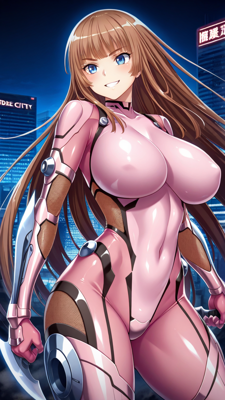 1girl, solo, KOKAWA_ASUKA, sfw, blue eyes, large breast, grin,
taimanin suit, pink bodysuit, weapon, blade arm, blade coming out of arm,
night city,
masterpiece, best quality, good quality, very aesthetic, absurdres, highres,
<lora:KOKAWA_ASUKA IL:0.7>
