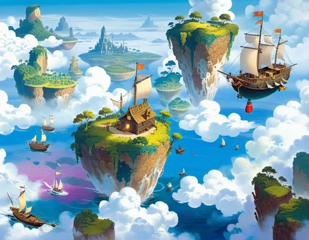 The Floating Isles, A brave explorer sets sail to discover a cluster of islands that float high above the clouds. character, detailed, sub surface scattering, sharp focus <lora:OldillXL_0.4_RC:0.6>