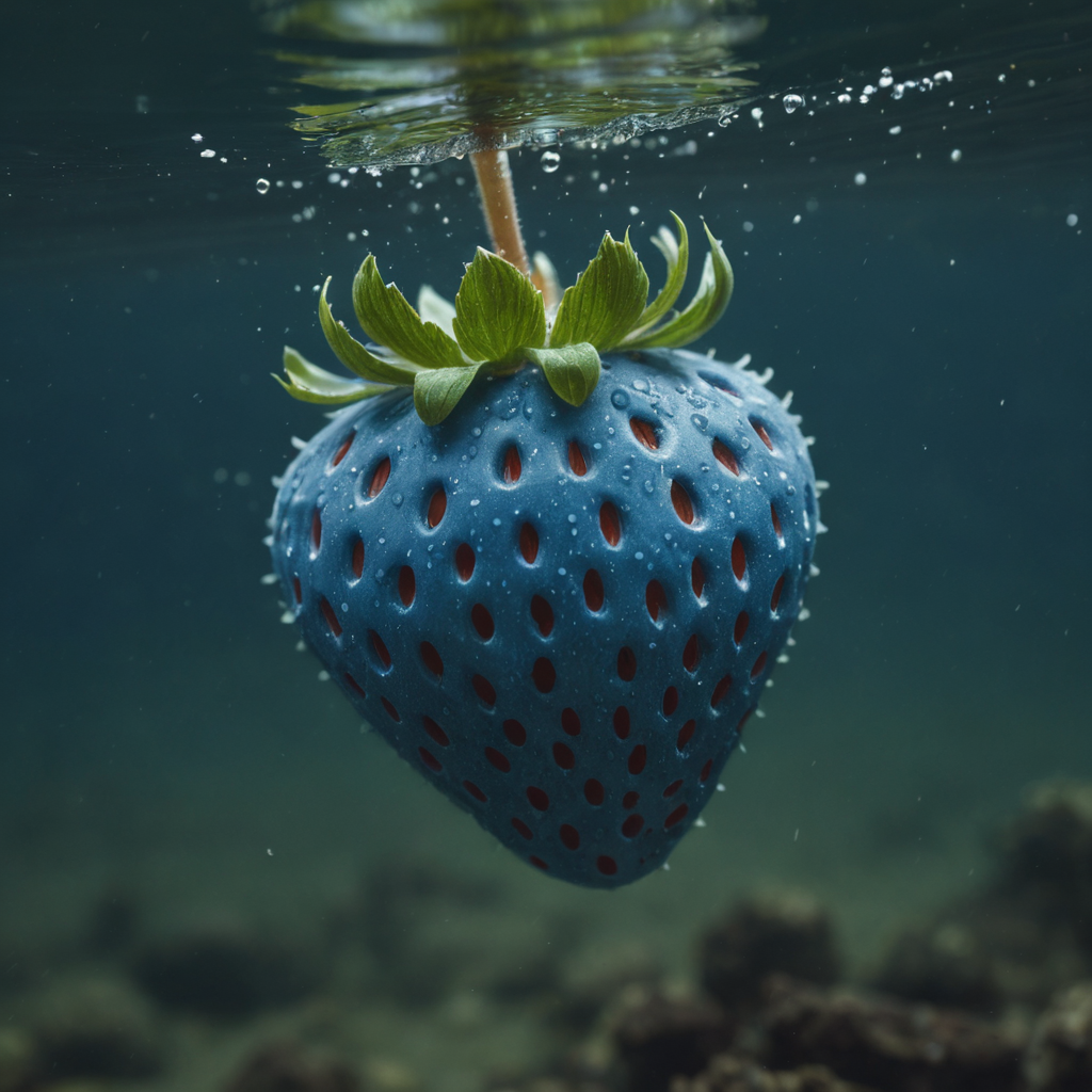 a blue strawberry underwater