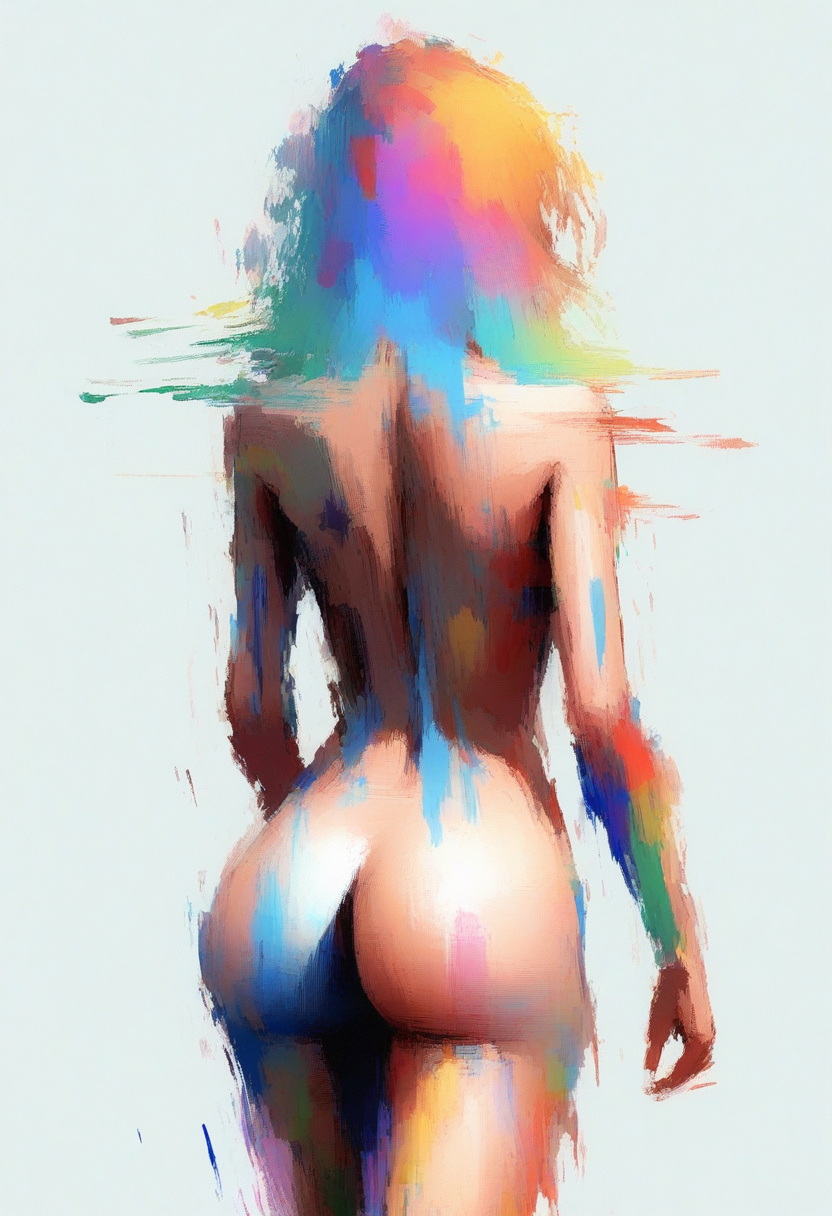 digital painting, impressionist style, bold brush strokes, 1girl, naked, perfect rounded butt, colorful,  simple background