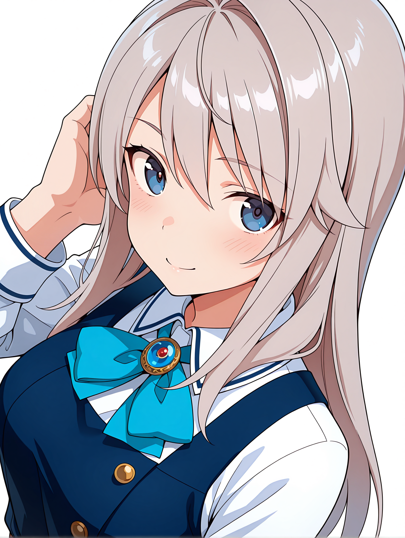 masterpiece,best quality,amazing quality,
1girl,solo,
<lora:k_chieri_ilxl_1.5:1>,chieri,ahoge,grey hair,blue eyes,
amajyo,blue dress,blue skirt,
<lora:Fixhands_anime_bdsqlsz_V1:1>,light_blush,white_background,simple background,standing,face_focus,looking_at_viewer,smile,:o,dynamic_angle,upper_body,hand_in_hair,portrait,front view,