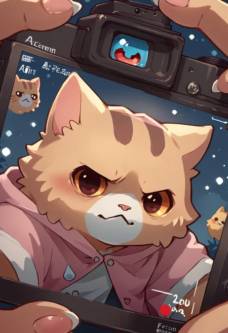 score_9, score_8_up, score_7_up, source_anime, IncrsViewFinder, viewfinder, <lora:ViewfinderCamera_XLPD:1.15>, <lora:discord_nekonekonekone_ponyXL:1> animal focus, no humans, nekoemoji, cat