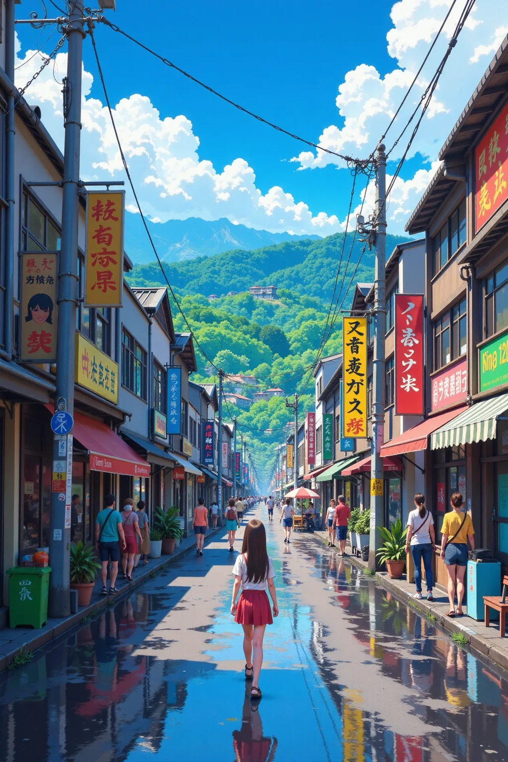 busy street with wet ground beautiful landscape, noon, woman, very intricate, very detailed, sharp, bright, colorful, <lora:Hand v2:0.5> <lora:Anti-Blur:1><lora:Insane Detail Slider:0.25> <lora:flux.1_lora_flyway_Epic-detail_v2:0.3> <lora:fluxenhancer:0.25> <lora:ROWER:0.8> <lora:Anime styler:1> retro_anime