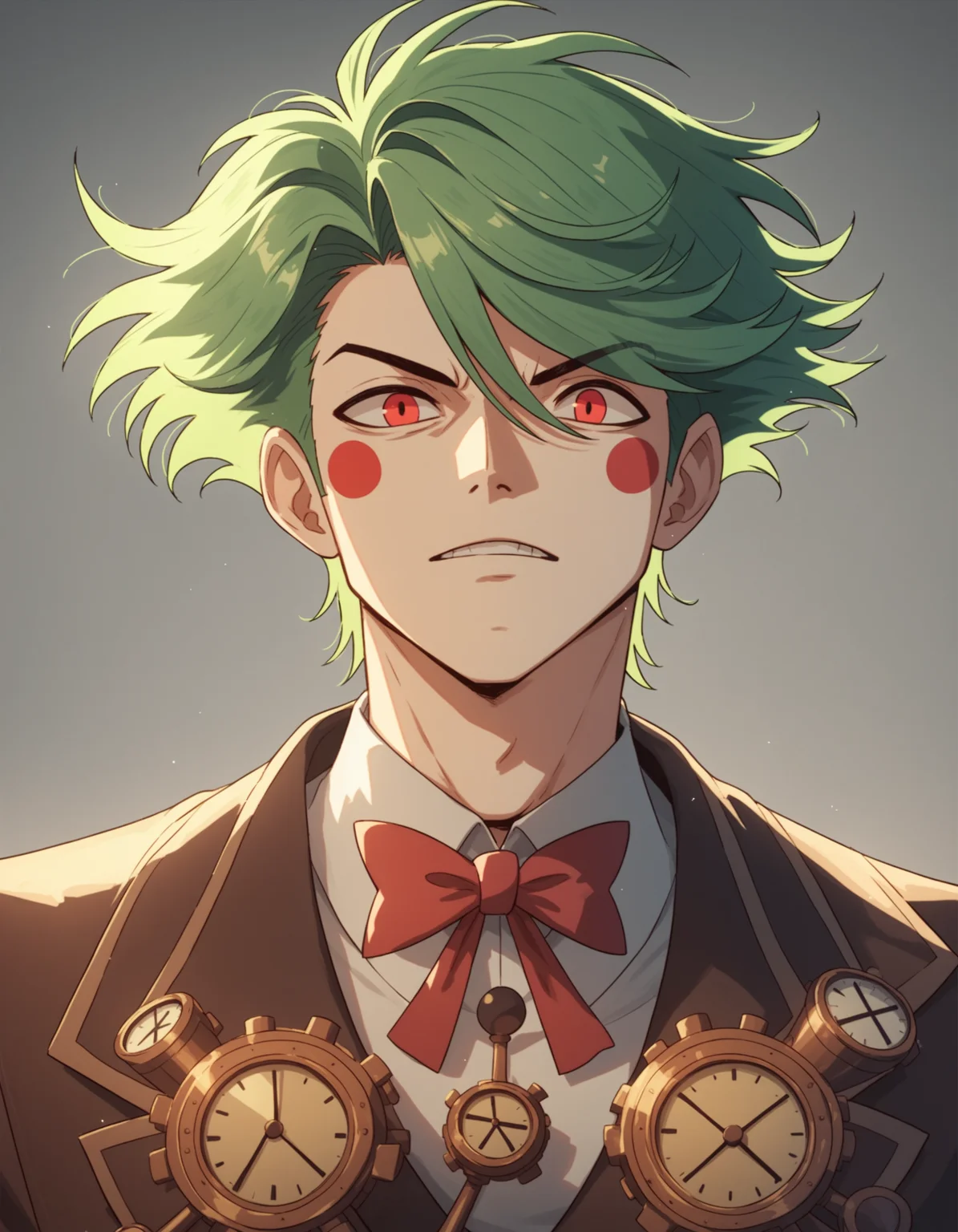 Beetlejuice, as voiced by Alex Brightman, green hair, steampunk theme, HashbinPnyXL