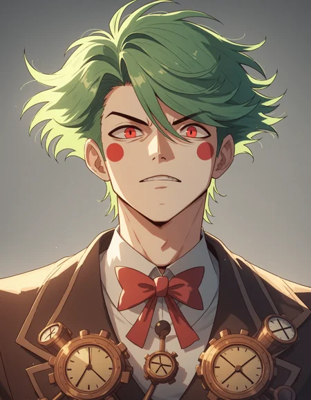 Beetlejuice, as voiced by Alex Brightman, green hair, steampunk theme, HashbinPnyXL
