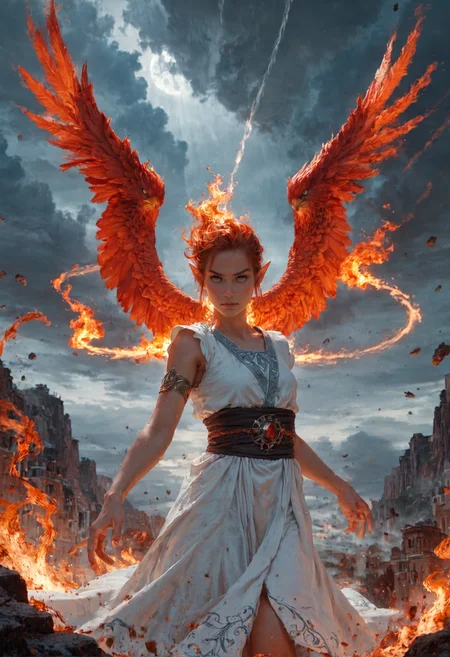 score_9, score_8_up, score_7_up BREAK female elf avatar, white eyes, levitation, intricate tunic, air elemental, water, fire, earth, tornado, hurricane, surrounded by strong winds, epic pose, cute face, symmetrical, phoenix background