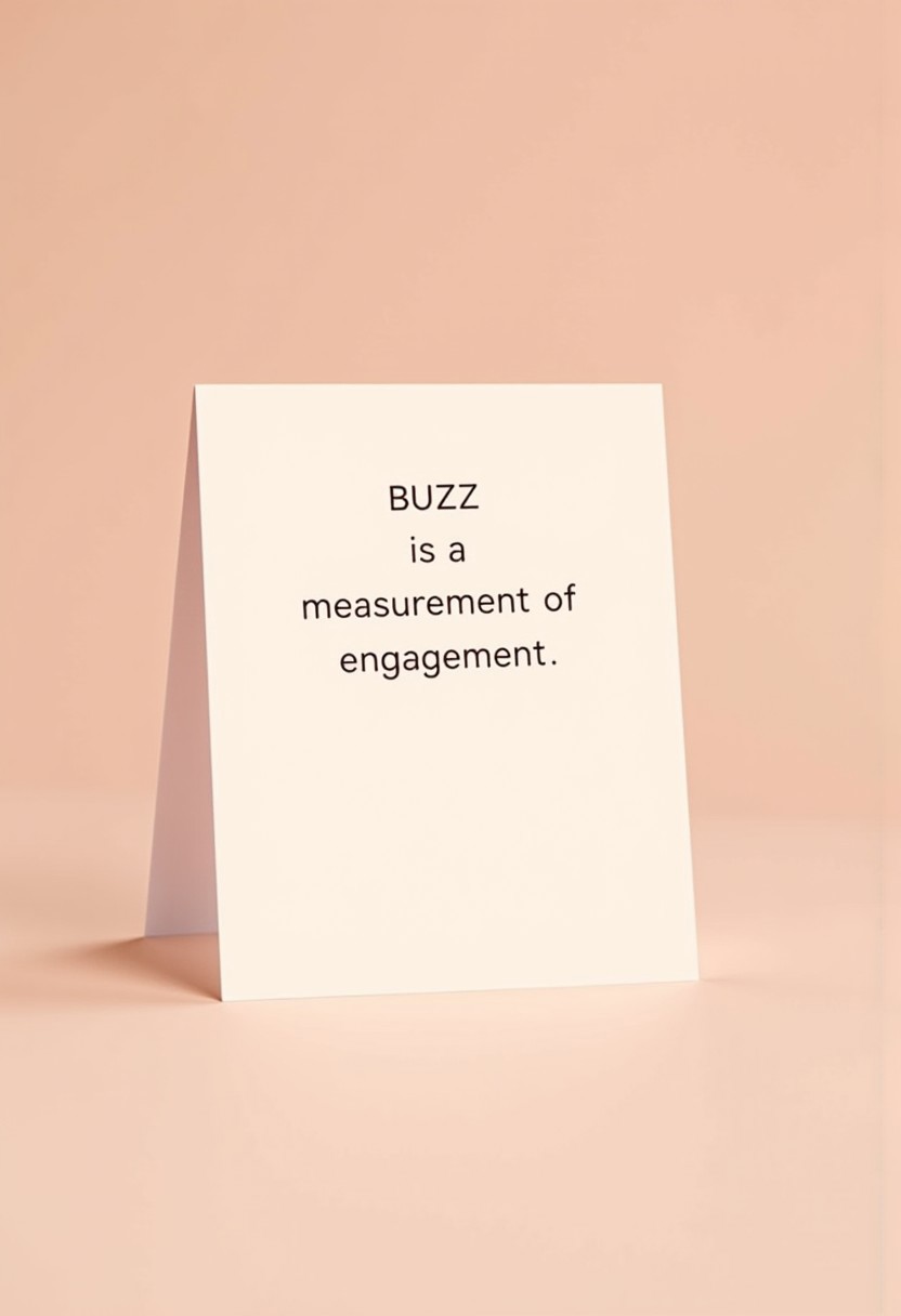 Affirmation card that say "BUZZ is a measurement of engagement", in soft-peach and off-white